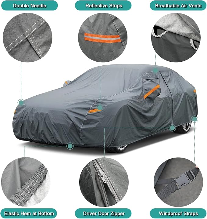GUNHYI Premium Car Cover Custom Fit Tesla Model S (2012-2026), 16 Layers Heavy Duty Car Cover Waterproof All Weather with Zipper Door for Sun Rain Snow Dust Uv Protection