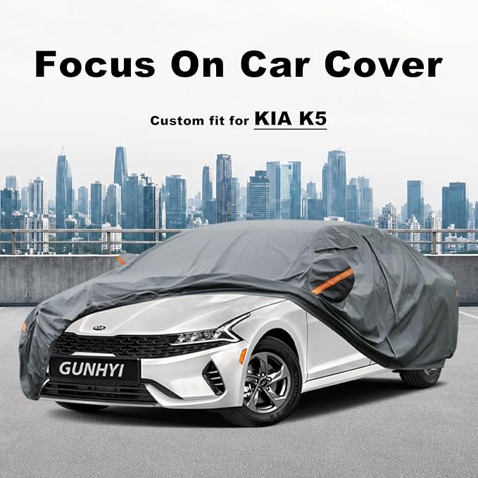 GUNHYI Premium Car Cover Custom Fit Kia Optima/Kia K5, 16 Layers Heavy Duty Car Cover Waterproof All Weather with Zipper Door for Sun Rain Snow Dust Uv Protection
