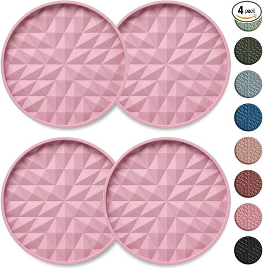 Car Coasters for Cup Holders [4 Pack] 3.15in Non-Slip Silicone Mats, Soft Pink