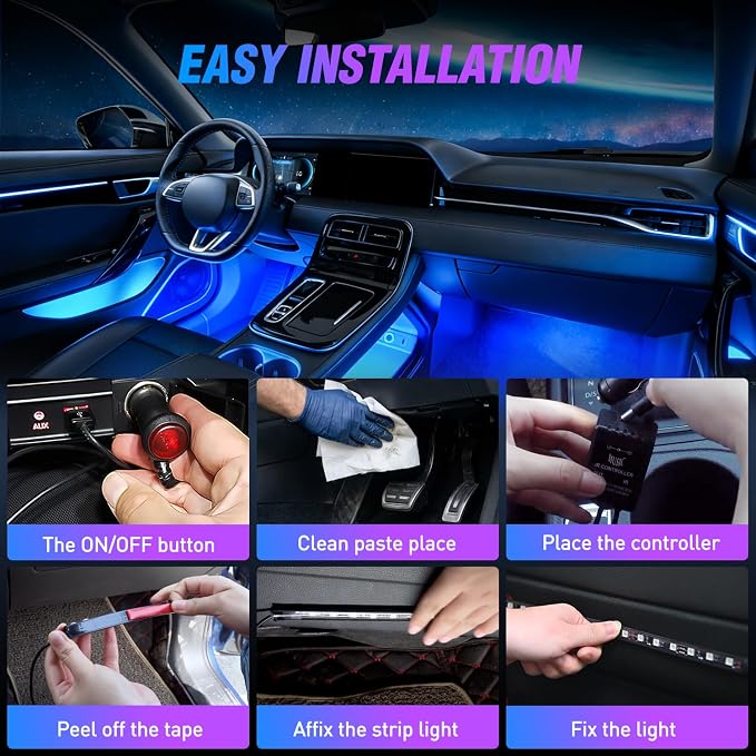 Nilight - TR-06 4PCS 48 LED Interior Lights DC 12V Multicolor Music Car Strip Light Under Dash Lighting Kit with Sound Active Function and Wireless Remote Control, 2 Years Warranty