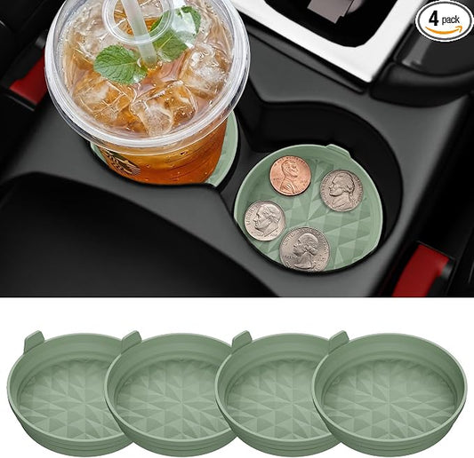 Car Coasters 3.15in[4 Pack] Car Accessories Fit for SUV and Trucks Silicone Mats Non-Slip, Car Cup Holders Insert Coasters, Car Interior Accessories, Decor, Gift Sage Green