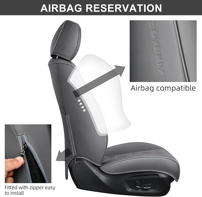 Car Seat Covers Full Set, Breathable Leather Automotive Front and Rear Seat Covers & Headrest, Universal Automotive Vehicle Seat Cover for Most Sedan SUV Pick-up Trucks, Gray