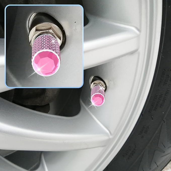 BFXM 4Pcs Car Tire Valve Stem Caps, Bling Tire Air Cap for Car, Car Accessories for Women Universal Stem Covers, Anodized Aluminum Tires Valve Cap with O Rubber Ring, Crystal Diamond