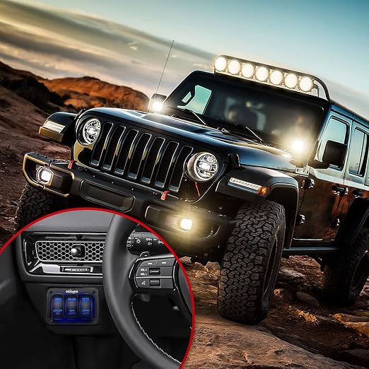 Nilight 16AWG LED Light Bar Wiring Harness Kit 12V On/Off 3 Gang Laser Etched LED Pod Lights Rocker Switch Panel Power Relay Fuse 5Pin Toggle Switch for Cars Boat ATV Trucks-4 Leads, 2 Years Warranty