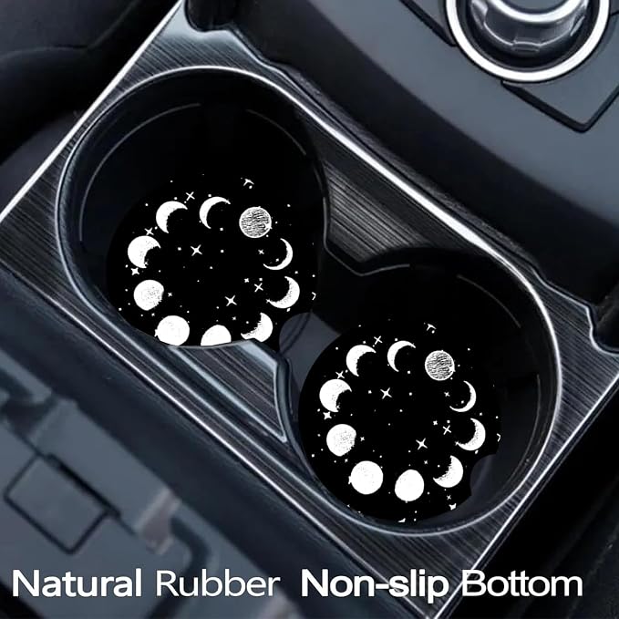 2 Pack Sky Moon Star Car Cup Holder Coasters Universal Neoprene Coasters | 2.75" Universal Size Anti Slip Rubber Mat, Auto Cup Holder Accessories for SUV Truck, Sky Moon Star Gifts for Women Men Mom