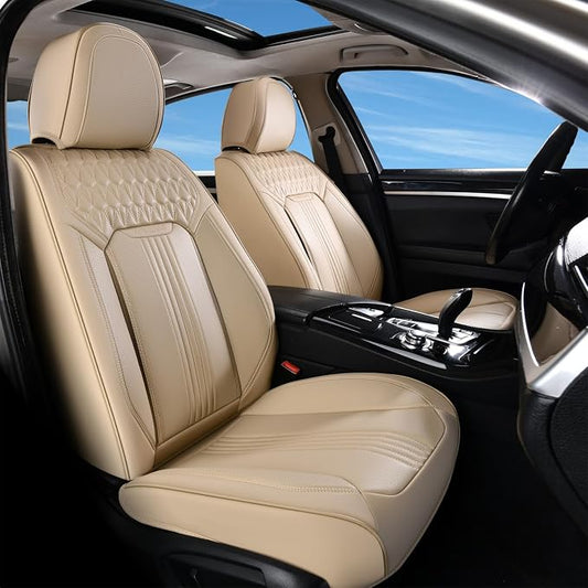 Coverado Front Seat Covers, Leather Car Seat Cover, Waterproof Car Seat Protector, Driver Seat Covers Car Seat Cushion Universal Fit for Most Cars, Beige