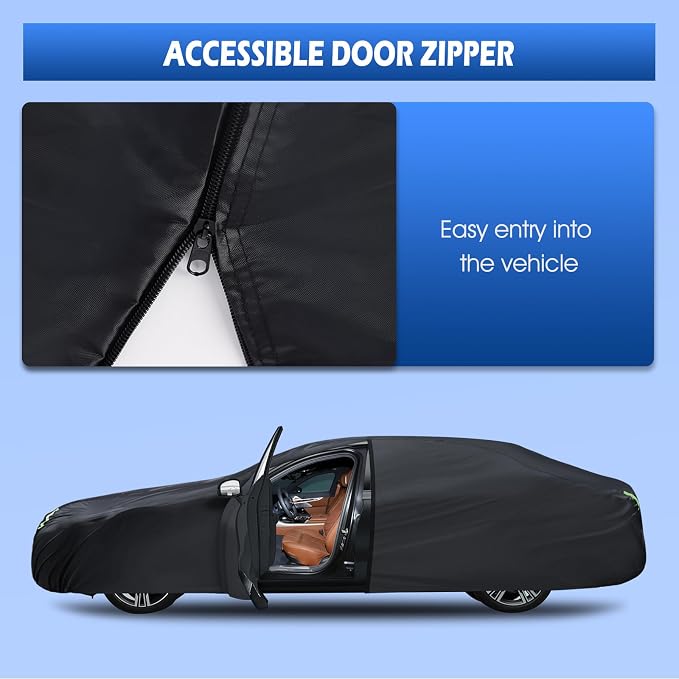 6 Layers Car Cover Waterproof All Weather for Automobiles, Size A4 Universal Fit for Dodge Charger, Lincoln Mkz, Lexus LS Rain Sun Protection with Door Zipper (199-208 inch)