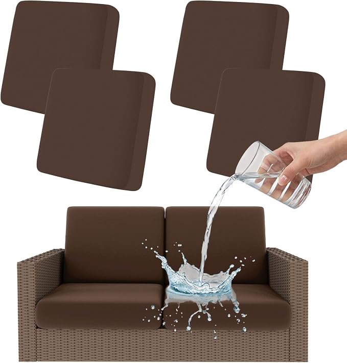 Smiry Waterproof Patio Cushion Covers, Stretch Outdoor Couch Slipcovers Replacement Washable Furniture Protector Sofa Chair Seat Cover for Dogs and Pets (4 Pcs, Coffee)