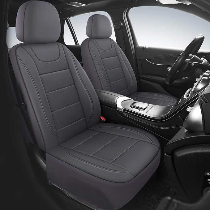 HChengkikz Front Car Seat Cover, Waterproof Faux Leather (Gray) | Car Seat Protectors, Quilting, Easy to install, Airbag Compatible, Universal Fit for Most Suvs, Trucks, SUVs