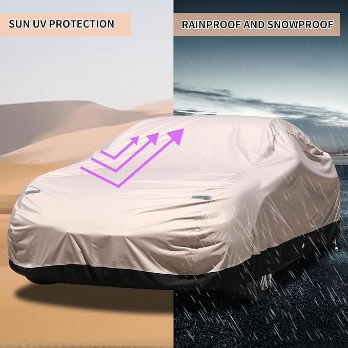 Coverado Car Cover Waterproof All Weather, Outdoor Car Covers with Locking Cable, Full Cover for Coupe Sport Car, Rain Snow UV Protection, Full Exterior Covers Universal Fit Sport Car (167"-172")