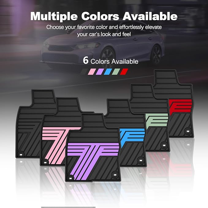 Rubber Floor Mats for Honda Civic Sedan Hatchback Si 2022-2026 | Include Sport but Not for Hybrid, All Weather Car Floor Liners for Acura Integra 2023-2026, 1st & 2nd Row, Black & Purple