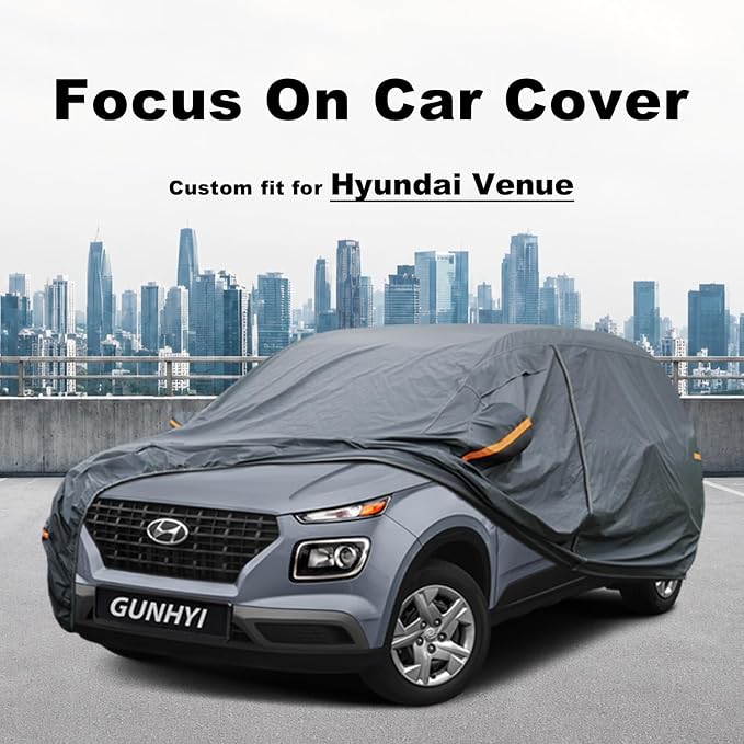 GUNHYI Premium Car Cover Custom Fit Hyundai Venue, 16 Layers Heavy Duty Car Cover Waterproof All Weather with Zipper Door for Sun Rain Snow Dust Uv Protection