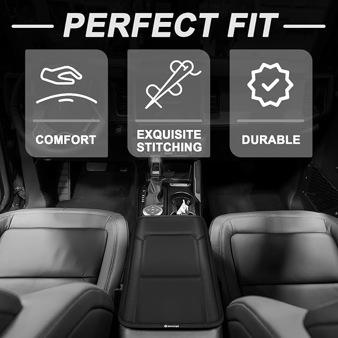 Muslogy Center Console Armrest Cover Fit for Ford Bronco 2021 2022 2023 2024 2025 2026 Accessories, Comfort Armrest Pad Console Lid Cushion Vegan Leather Regular Thick