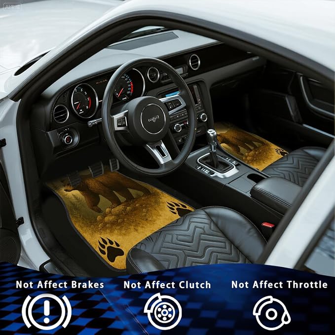 Bear Car Floor Mats Vintage Brown Forest Paw Rustic Wildlife Carpet Front Rear Carpets Mat Decorative Car Floor Carpets Non-Slip Auto Car Accessories Universal Fit Car Accessories for Truck