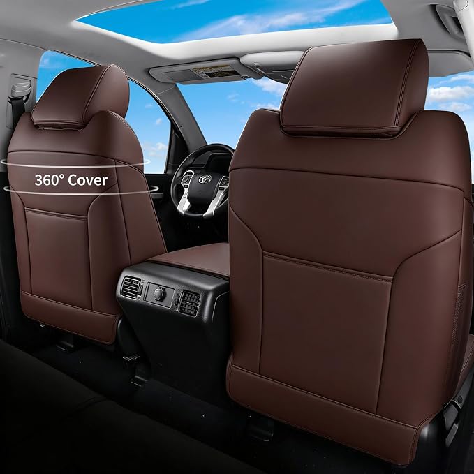Huidasource Tacoma Coffee Seat Covers, Front and Rear FullSet Leather Truck Seat Cushion Cover Custom Fit for Toyota Tacoma 2024-2026 Crew Cab SR, SR5, Limited, TRD Sport/Off-Road,Trailhunter