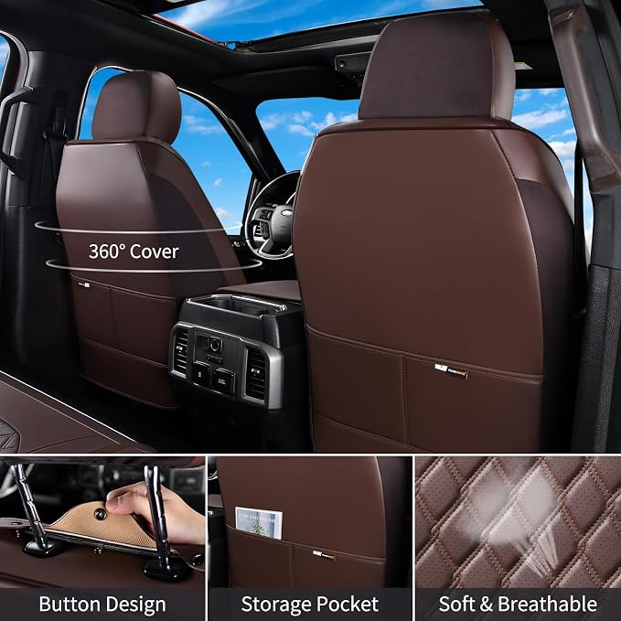 Huidasource Fit for Coffee Chevy Silverado Seat Covers, GMC Sierra Seat Covers, Thickened Nappa Leather Truck Seat Cover 2007-2013&2019-2026 1500, 2020-2026 2500HD 3500HD Crew Double Extended Cab