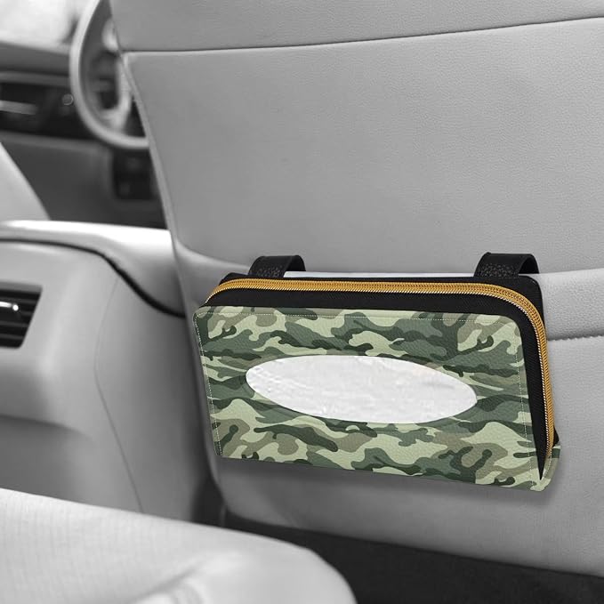 Camouflage Car Visor Accessories Rectangular Sun Visor Napkin Holder PU Leather Visor Tissue Holder Mask Holder for Car Easy to Install