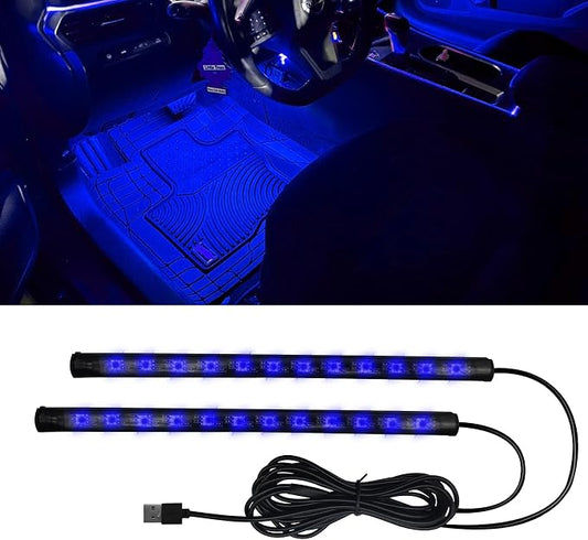 Car LED Strip Light, Car Interior Lights, 12V 24 LED Auto Under Dash Atmosphere Lights with USB Port, Auto Atmosphere Under Dash Lighting Kit for Vehicles (Blue, USB)