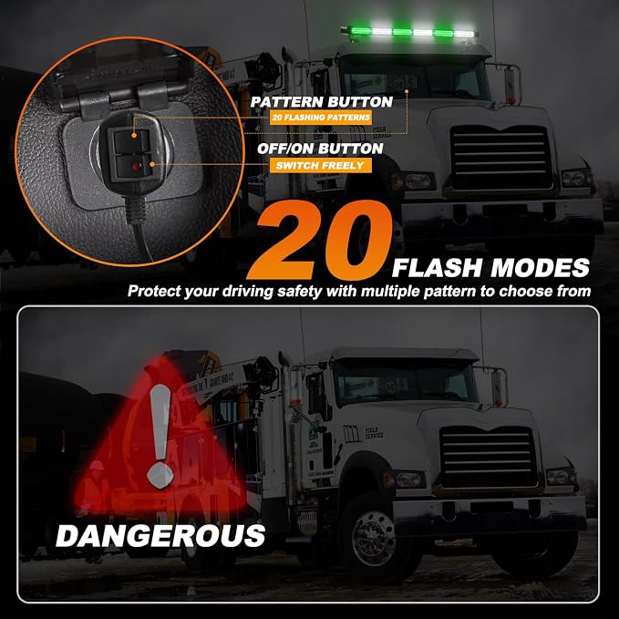 ASPL 26inch 126 LED Rooftop Emergency Strobe Lights Bar Double Side Flashing Safety Warning Traffic Advisor Light Bar Hazard Snow Plow Light for Trucks Vehicles Construction Tow Pickup(Green/White)