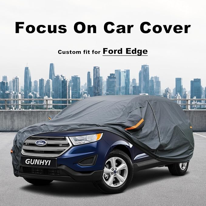 GUNHYI Premium Car Cover Custom Fit Ford Edge (2007-2026), 16 Layers Heavy Duty Car Cover Waterproof All Weather with Zipper Door for Sun Rain Snow Dust Uv Protection