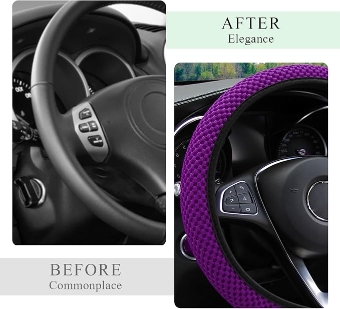 Yourkar Elastic Steering Wheel Cover, 15"×15" Comfy Breathable Stretch Steering Wheel Protector, Ice-Silk Cloth Polyester Steering Wheel Cover for Men Women, Car Accessories (Dark Purple)
