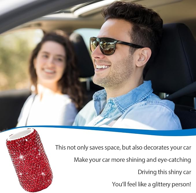 DXNQ Upright Car Lipstick Holder, Bling Strong Adhesive Upright Lipstick Organizer Vehicle Lip Balm Holder, Sparkling Rhinestone Auto Interior Insulating Lip Balm Mount for Women (Red)