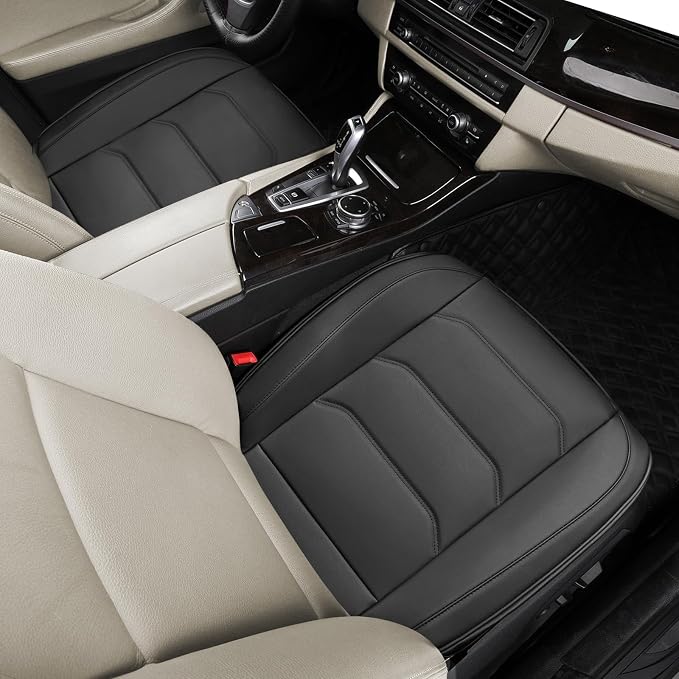 BOPUOVRE Car Seat Cover for Luxury & Comfort - PU Leather, Anti-Slip, Full Wrap Protection with Storage Pocket for Bottom Cushion - Universal Fit for 95% of Vehicles (Black,2 Piece)