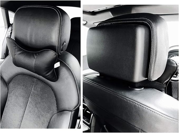 DS. DISTINCTIVE STYLE Car Neck Pillow 2 Pieces PU Leather Travel Pillow for Head Rest Neck Support for Car Seat - Black