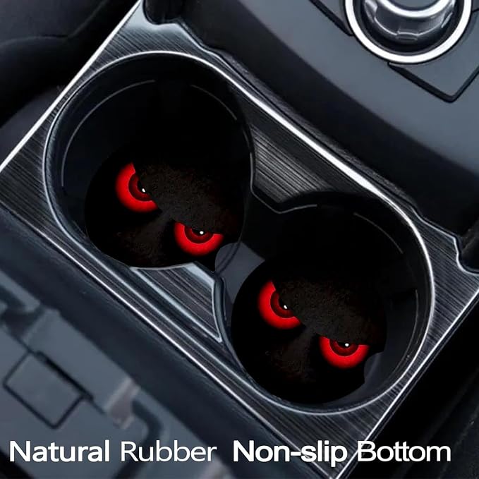 2 Pack Red Eye Car Cup Holder Coasters Universal Neoprene Coasters | 2.75" Universal Size Anti Slip Rubber Mat, Auto Cup Holder Accessories for SUV Truck, Red Eye Gifts for Women Men Mom