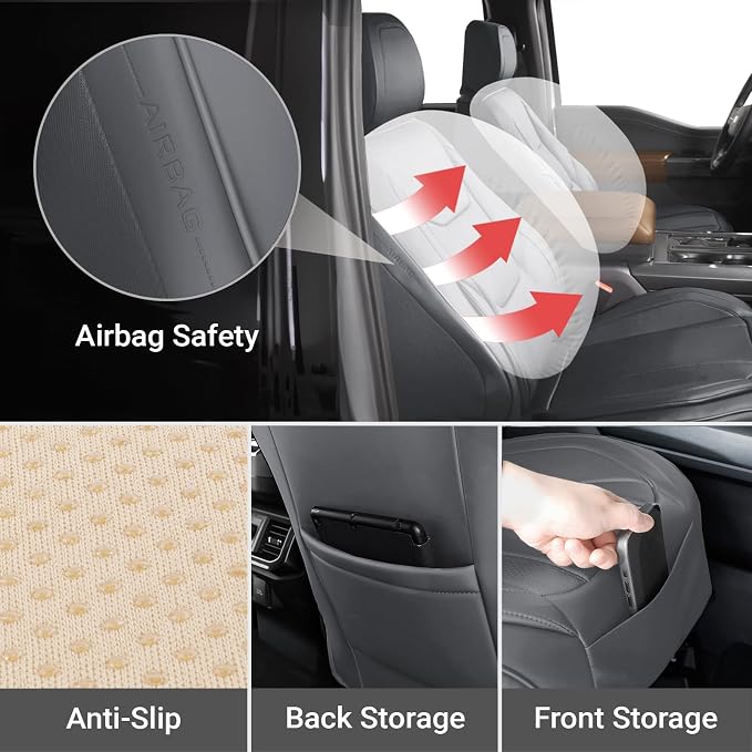 Coverland Custom Truck Car Seat Covers Front Seats for [2015-2019 Chevy Silverado 2500HD, 3500HD Crew Cab Bucket Seats] - Protector Water Resistant Leather Memory Form Seat Cushion [Front-Dark Gray]