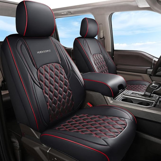 Huidasource Dodge Ram 1500 Front Seat Covers, Full Coverage Truck Seat Cover Fit for 2009-2018 ram 1500, 2010-2025 ram 2500/3500 Crew/Mega Cab, 2019-2025 ram 1500 Classic Only(Flat Front/Black&Red)