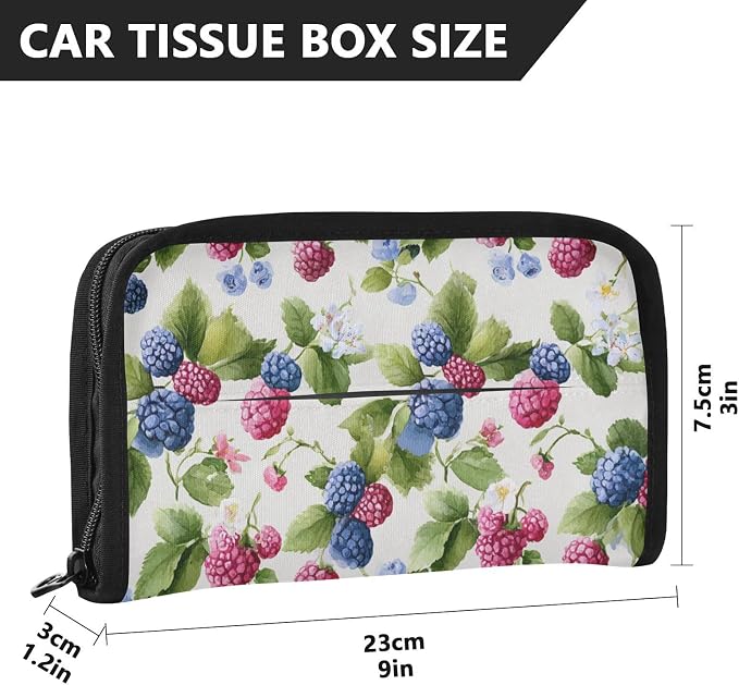 Mulberry Blueberry Raspberry White Car Tissue Holder Durable Napkin Holder Hanging Tissue Holders Case Car Tissues Bag for Sun Visor Seat Back Universal Auto