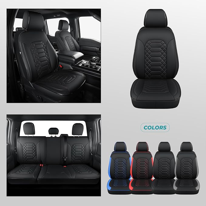 Seat Covers for Ford F150 2015-2026 SuperCrew & Ford F250 F350 F450 Super Duty 2017-2026 Crew Cab, Faux Leather Waterproof Pickup Truck Seat Covers (5 Seats) Interior Accessories