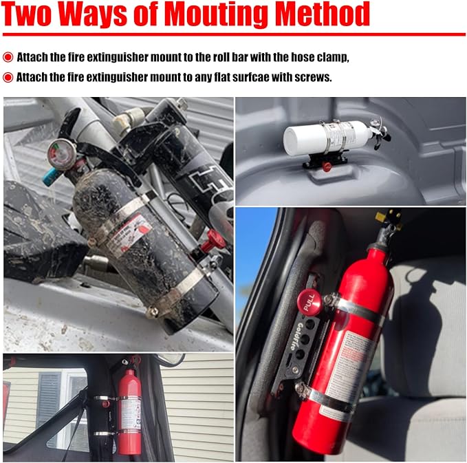 Goldfire Universal Vehicle Adjustable Quick Release Roll Bar Fire Extinguisher Mount Holder Brackets for Car UTV ATV, Tractor Jeep Wrangler JT TJ JKU JK JL UTV Cam-Am X3 Polaris RZR Ranger