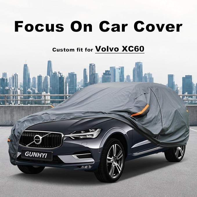 GUNHYI Premium Car Cover Custom Fit Volvo XC60, 16 Layers Heavy Duty Car Cover Waterproof All Weather with Zipper Door for Sun Rain Snow Dust Uv Protection