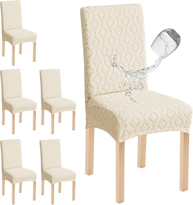 Genina Waterproof Chair Covers for Dining Room Set of 6, Removable Washable Chair Slipcover Protectors, Large Beige