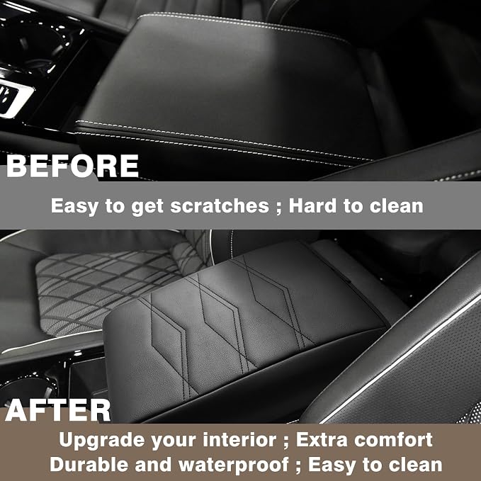 Muslogy Center Console Armrest Cover Fit for Volkswagen Atlas & Cross Sport 2024-2026 Accessories, Comfort Armrest Pad Console Lid Cushion Vegan Leather Regular Thick (V1_Black)