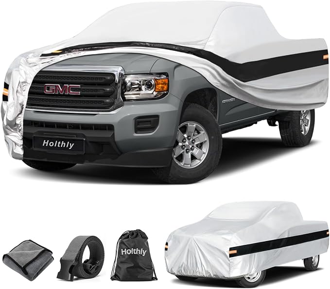 10 Layers Truck Cover Waterproof All Weather Custom Fit GMC Canyon(2004-2026) Extended/Crew Cab Short Bed, Outdoor Full Exterior Pickup Car Cover Sun Rain Snow Ice Protection. Sliver