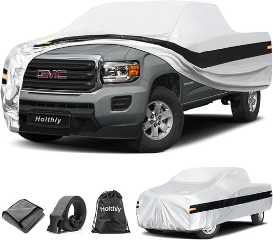 10 Layers Truck Cover Waterproof All Weather Custom Fit GMC Canyon(2004-2026) Extended/Crew Cab Short Bed, Outdoor Full Exterior Pickup Car Cover Sun Rain Snow Ice Protection. Sliver