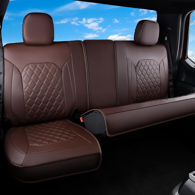 Huidasource Fit for Coffee Chevy Silverado/GMC Sierra Rear Seat Covers, Thickened Split Nappa Leather Truck Back Seat Cover 2007-2013&2019-2026 1500, 2020-2026 2500HD 3500HD Crew Cab WT LS LT