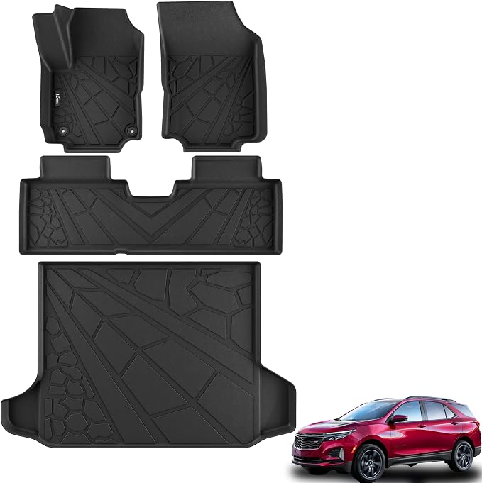 KARPAL Floor Mats Set for 2018-2024 Chevy Equinox(Not for EV)/GMC Terrain | All-Weather TPE Custom Fit Anti-slip Floor Liners & Cargo Liner, Equinox / Terrain Accessories Car Mats