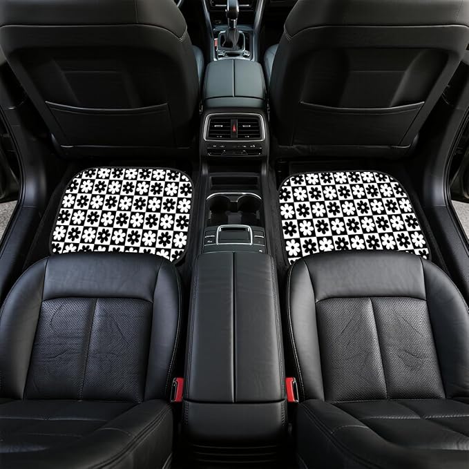 Bear Car Floor Mats Set of 4 Sunset Forest Pine Tree Wildlife Rustic Deer Automotive Foot Mats Rugs Carpet for Car Non-Slip Auto Car Accessories Universal Fit for Car SUV Truck Van