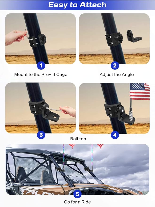 ZIDIYORUO Whip Light Mount for Pro-fit Cage Polaris Ranger General, 2PCS | Pro-fit Clamp, for Polaris Ranger, General, Can-Am Defender/Commander 2021+, Maverick Trail/Sport. Holds whip lights & flags