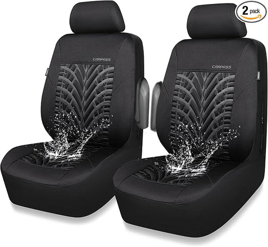 CAR PASS Neoprene Waterproof Seat Covers,Wetsuit Car Seat Covers Front Seats Universal Fit for Vans, Truck, SUV Two Front Only, 3D Tyre Embossed Anti Slip with Armrests, Airbag Compatible(Black)