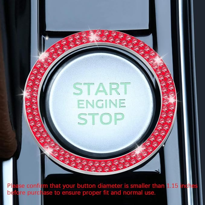 LivTee 2 PCS Crystal Double Rhinestone Car Engine Start Stop Decoration Ring, Bling Car Interior Accessories for Women, Push to Start Button Cover Sticker, Automotive Decals, Red