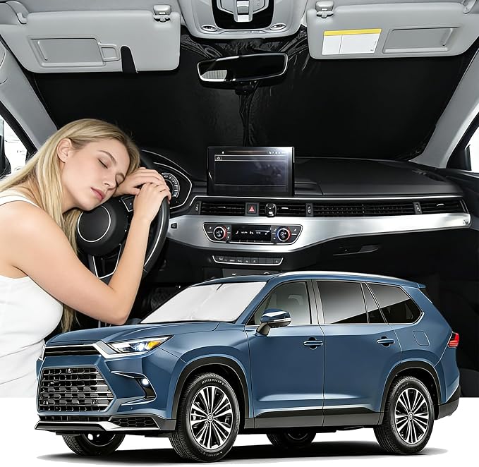 Windshield Sunshade for Toyota Grand Highlander 2024-2026 Sun Shade Windshield 4 Layers Blocks UV Rays Custom Fit Grand Highlander Car Window Shade Windshield Keep Cool Car Accessories