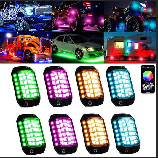 Rock Lights for Trucks, 36LED Full Angle RGB Led Rock Lights with APP/RF Control Flashing Music Mode, Multicolor Waterproof Underglow Led Lights Exterior Wheel Light for Truck UTV ATV Jeep SUV (8PCS)