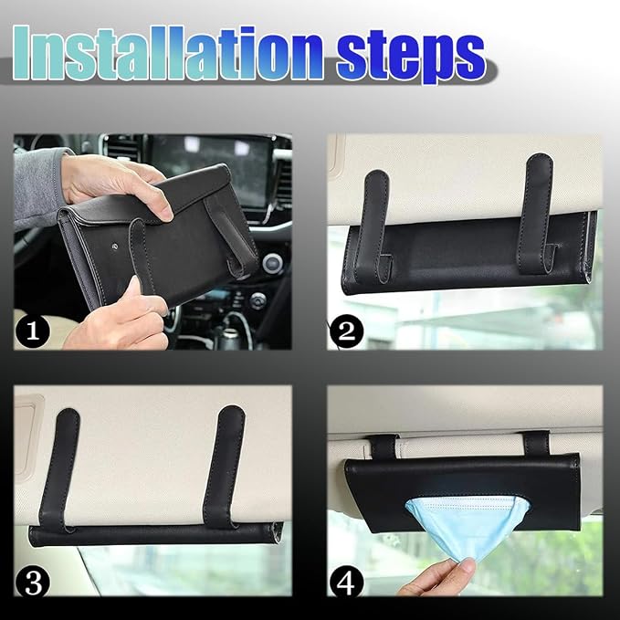 Car Visor Tissue Holder, Vehicle Sun Visor Backseat Napkin Case Mount with Tissues Refill, Automotive Interior Disposable Masks Holder, Universal for SUV Automobile Truck (Black)