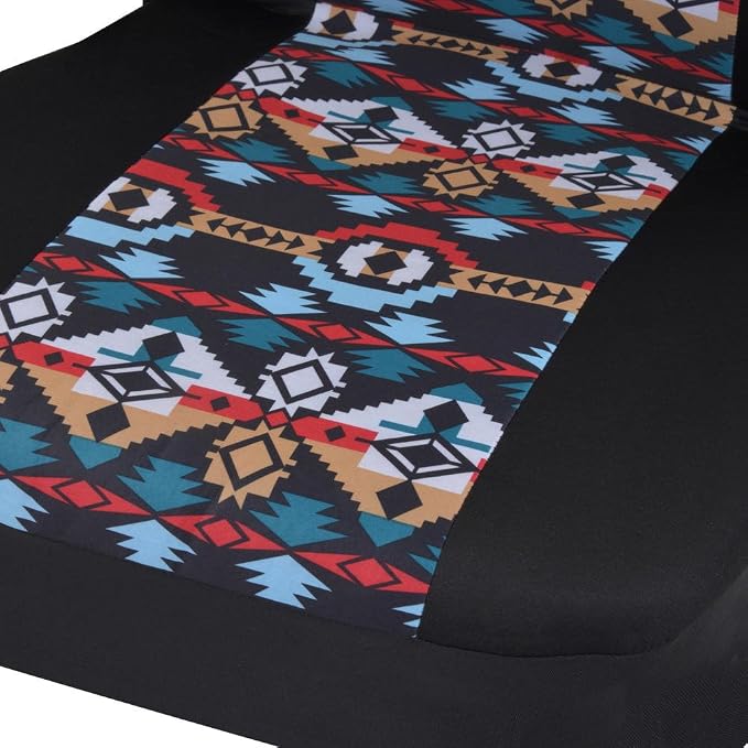 BDK Aztec Pattern Car Seat Covers for Front Seats, 2-Pack Geometric Print Front Seat Cover Set with Matching Headrest, Sideless Design for Easy Installation, Universal Fits Most Cars Trucks Vans SUVs