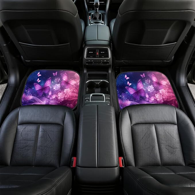 Butterfly Car Floor Mats Kawaii Purple Fantasy Glow Carpet Front Rear Carpets Mat Decorative Car Floor Carpets Non-Slip Auto Car Accessories Universal Fit Car Accessories for Truck